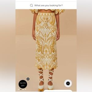 New Farm Rio  Yellow and off-White Patterned Midi skirt